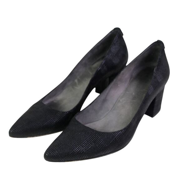 Stuart Weitzman BLACK REAL LEATHER POINTED MID HEEL CLASSIC PUMP SHOES Sz 9.5 - Picture 3 of 13